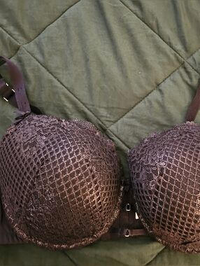 Cacique Black Lace Push-Up Bra with Mesh Overlay